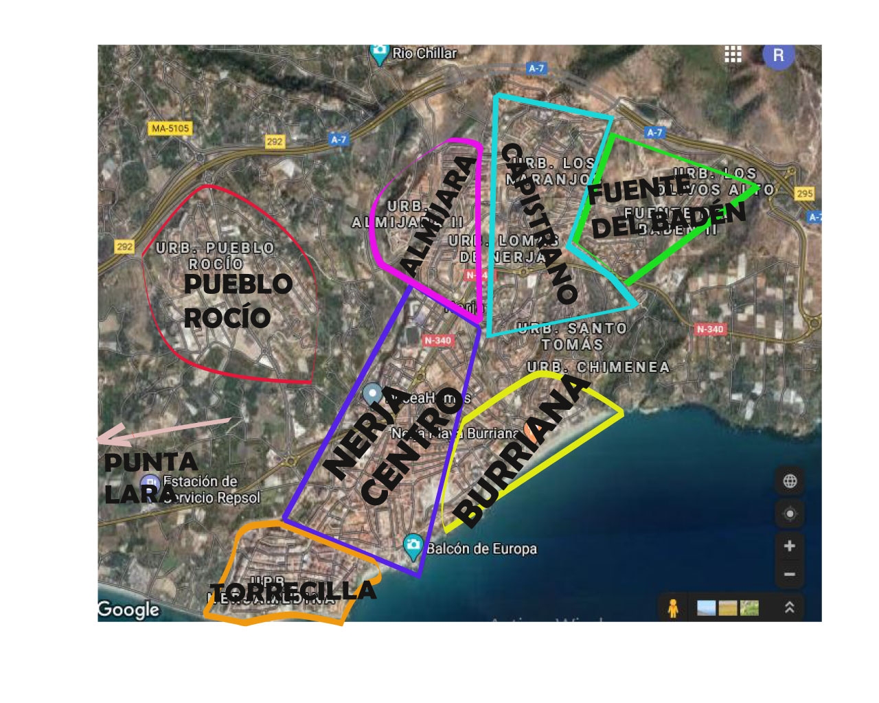 Diferent areas to live in Nerja